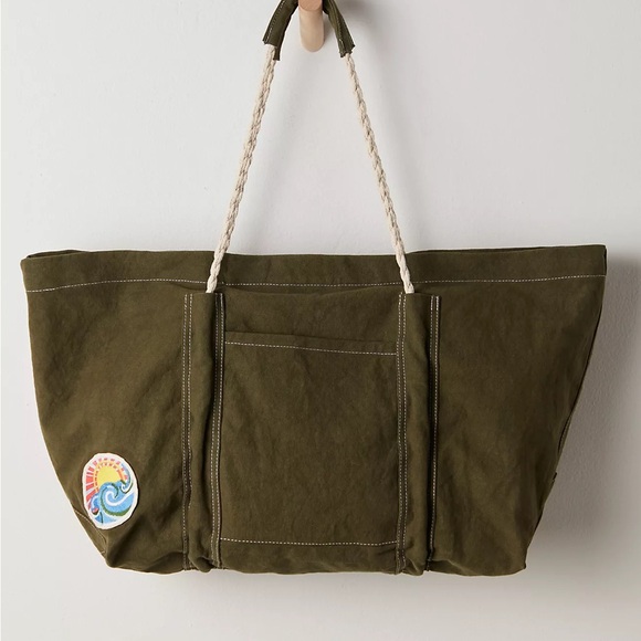 Free People Olive Green Tote Bag with Patches - Picture 2 of 11